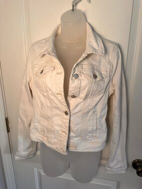 Pilcro and the Letterpress White Denim Jacket Size M Cropped Stretch